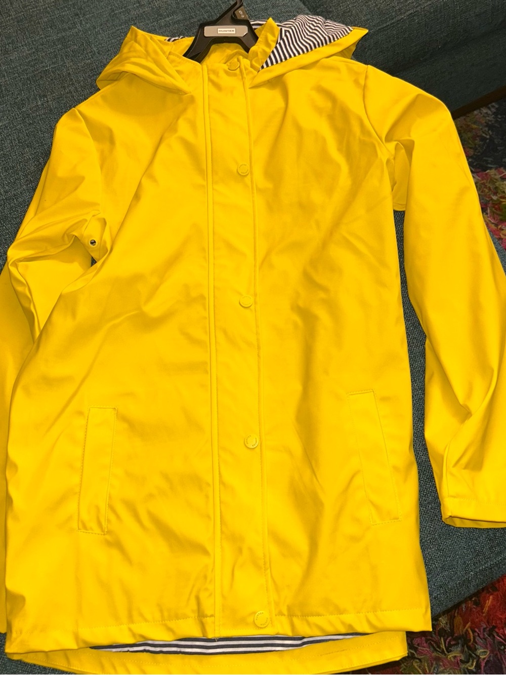 Hunter Kids Yellow Hooded Rain Coat with Striped Lining
